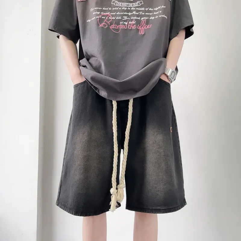 Men Summer Pants Loose American Style Five Quarter Denim Shorts Thin Versatile Mid Length For Outerwear