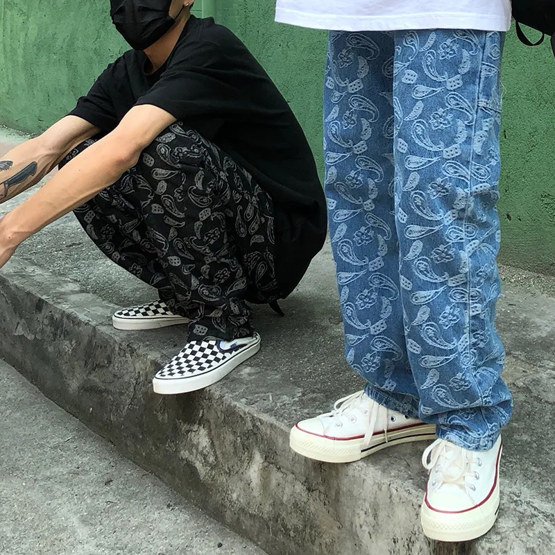 

2023 Y2k Модные мужские джинсовые брюки с вышивкой в уличном стиле с широкими штанинами, свободные мужские брюки, прямая одежда