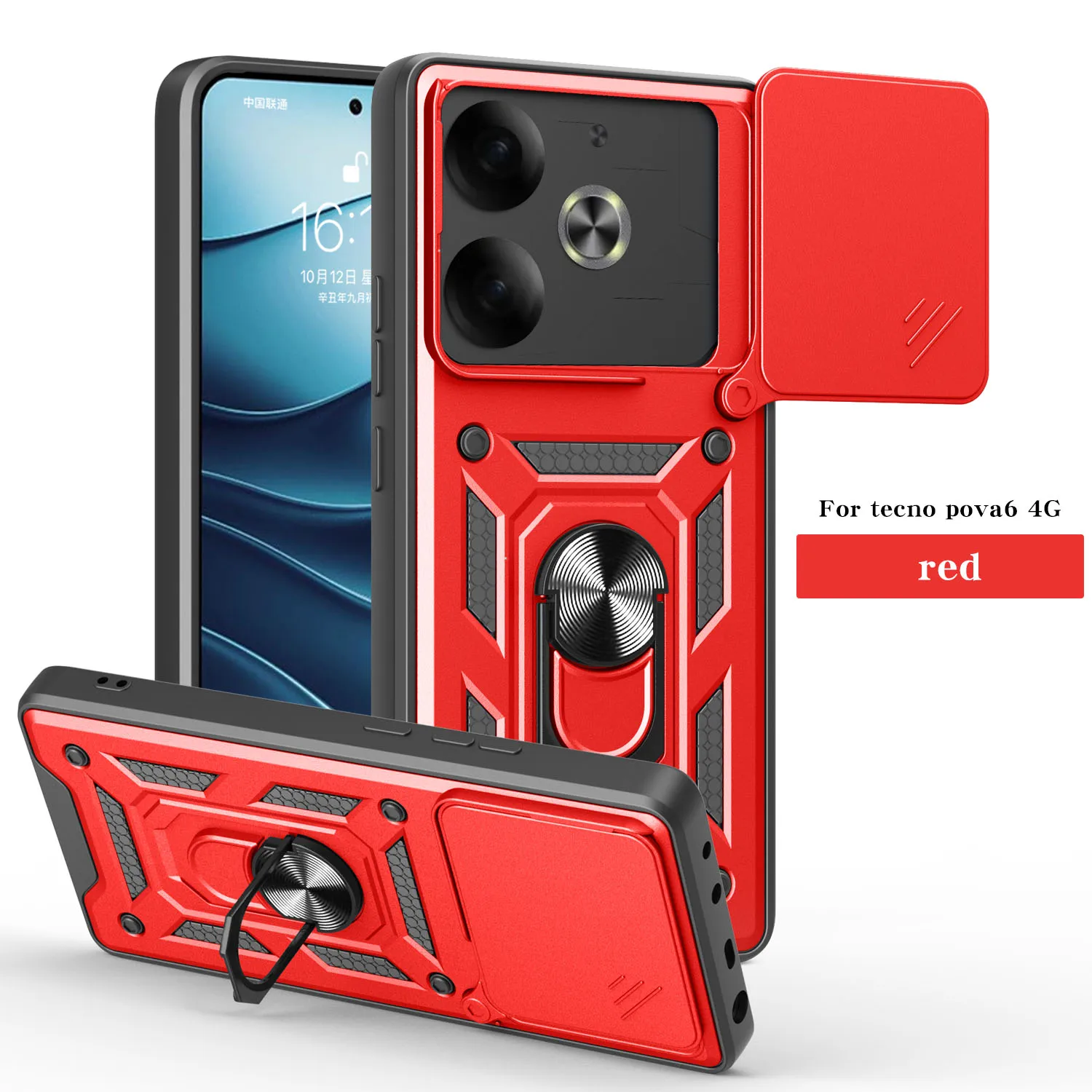 Magnetic Ring Holder Armor Phone Case with Slide Camera Protector and Back Cover