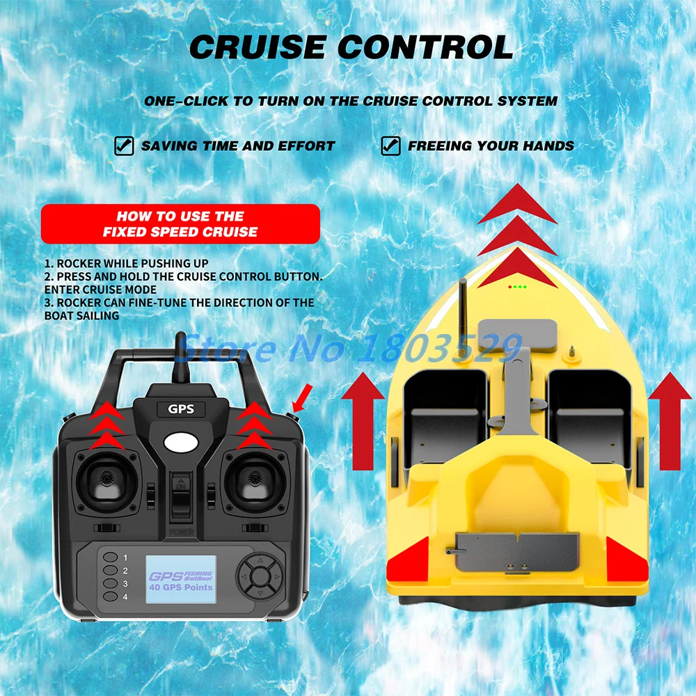 40GPS Fixed Speed Cruise Professional Remote Control Bait Boat 500M GPS Auto Return 3 Hopper Waterproof RC Sonar Fishing Boat remote control boat