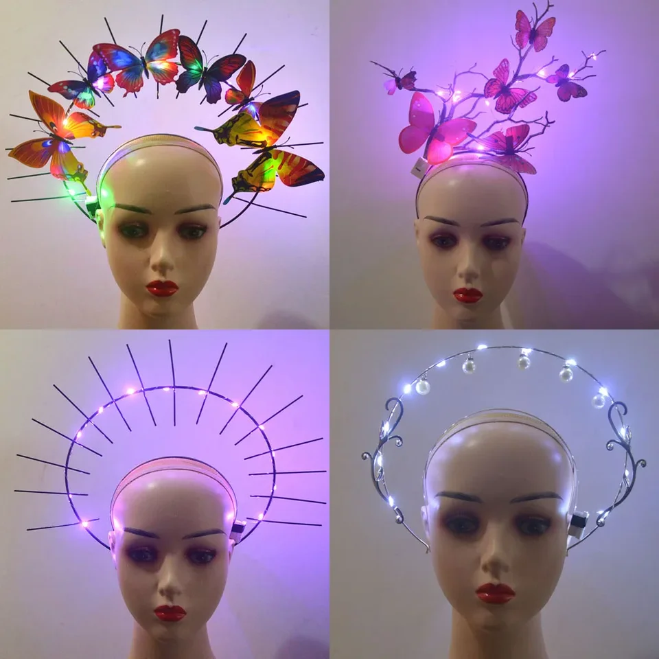 1 pz luce a LED donna ragazza tiara farfalla principessa corona fascia dorata costume da sposa ballo di fine anno festa di compleanno festival di nozze  15