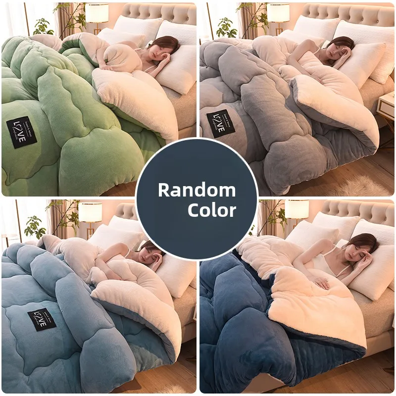 שמיכת חורף קטיפה כבש מעובה דו צדדית שמיכה חמה מילוי סיבי פוליאסטר מצעים עמידים לשימוש חד פעמי