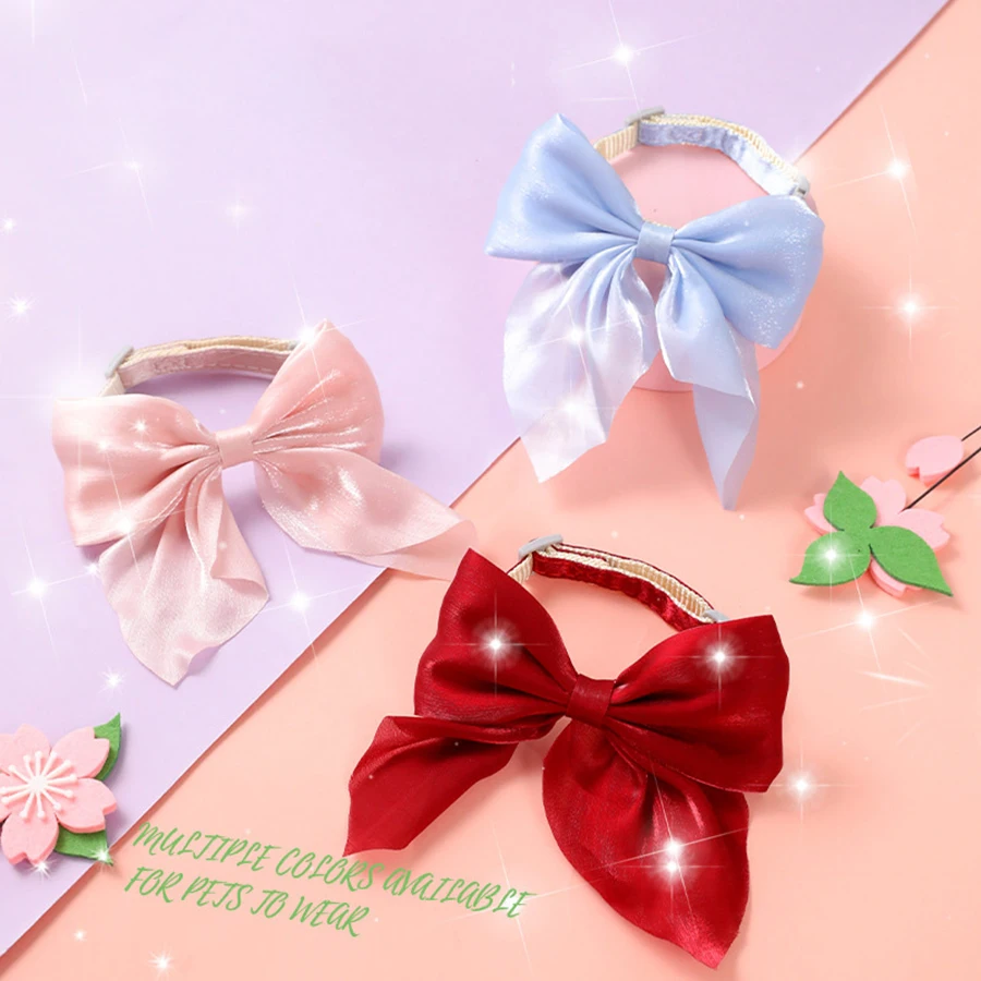 1 piece of shiny silk big bow cat collar cat tie adjustable pet collar necklace pet collar