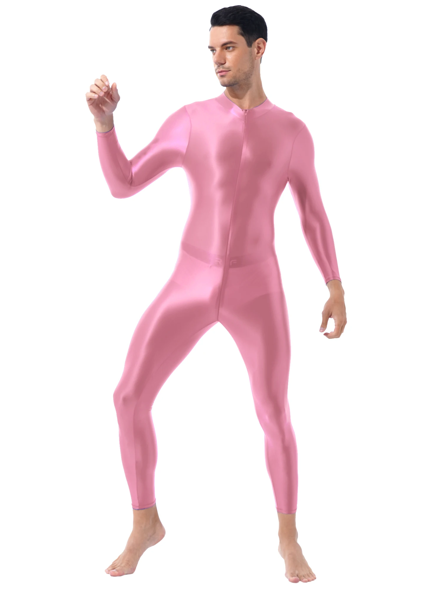 Mens Lingerie Bodystocking Ankle Length Double-ended Zipper Bodysuit Shimmery Smooth High Neck Long Sleeves Leotard Jumpsuit men bodysuit jumpsuit,men lingerie underwear