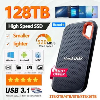Huge Capacity Portable SSD 128TB High Speed External Hard Drive 1TB Hard Disk 1