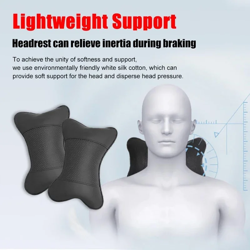 Set of 2 PU Leather Car Seat Headrest Neck Support Pillows