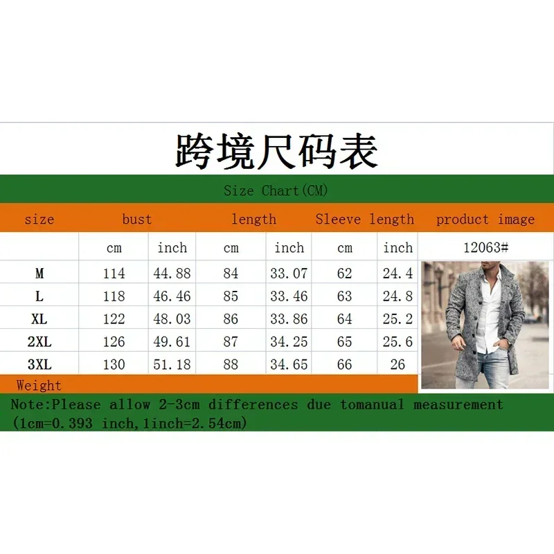 Checkered Men's Trench Coat Autumn Winter Outdoor Casual Windproof Woolen Jacket