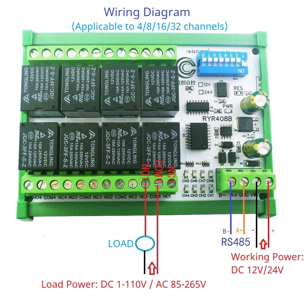 

8CH DC 12V 24V Modbus Relay Module(DIP Switch Set Parameters)