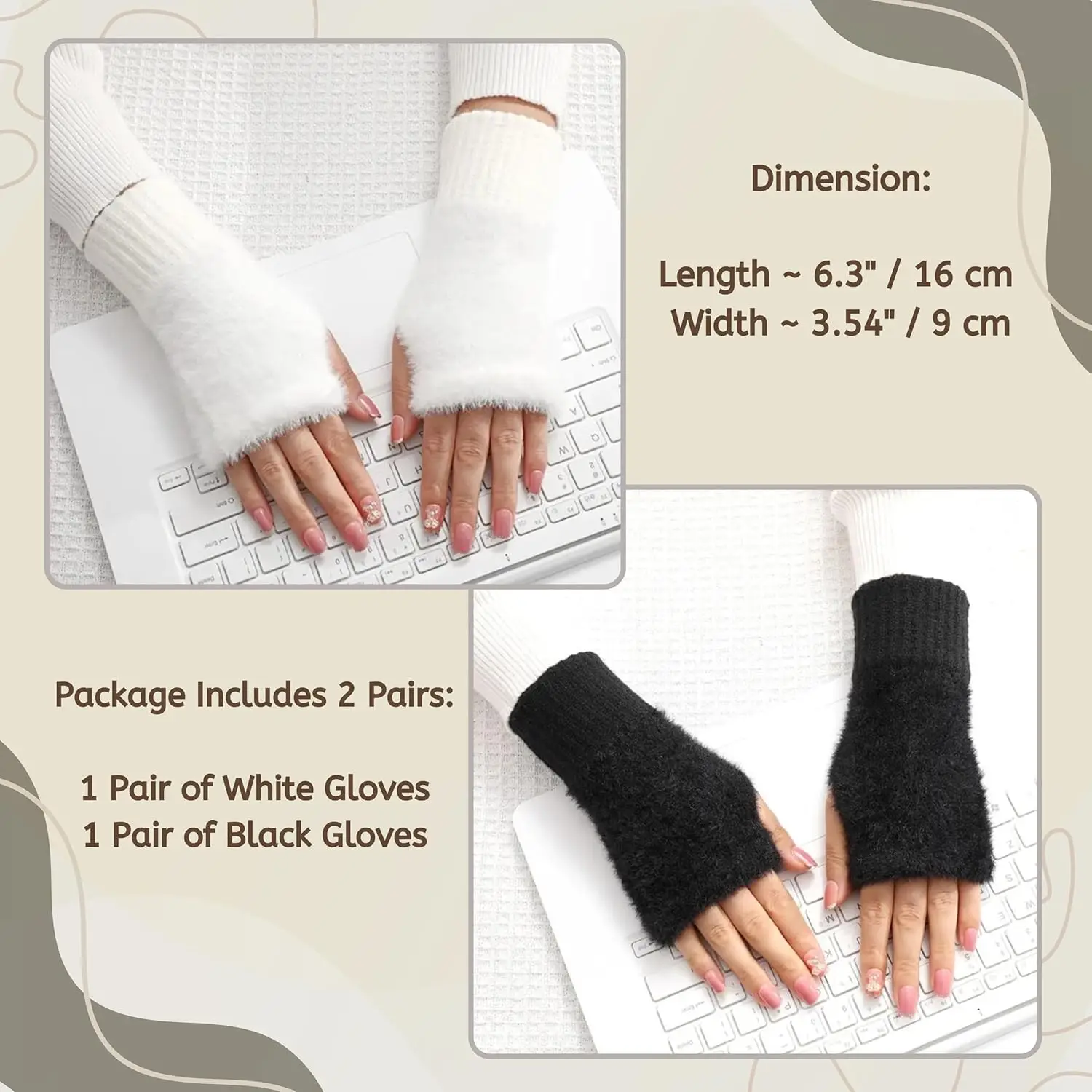 1pair Winter Warm Fingerless Gloves for Women, Thumb Hole, Stretchable Soft Plush with Knitted Cuff, Soft Skin Friendly Mitten