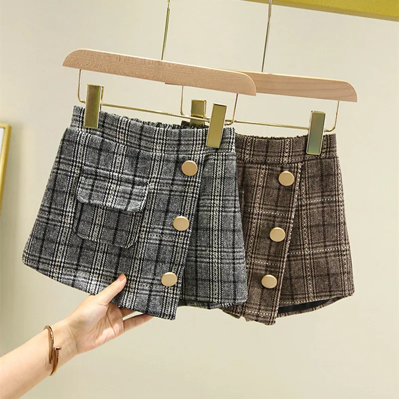 

Baby Girl Plaid Skirts Autumn Girls Plaid Woolen Skirt Shorts Pants Fashion Kids Shorts Skirts 1-8 Years Children Clothes