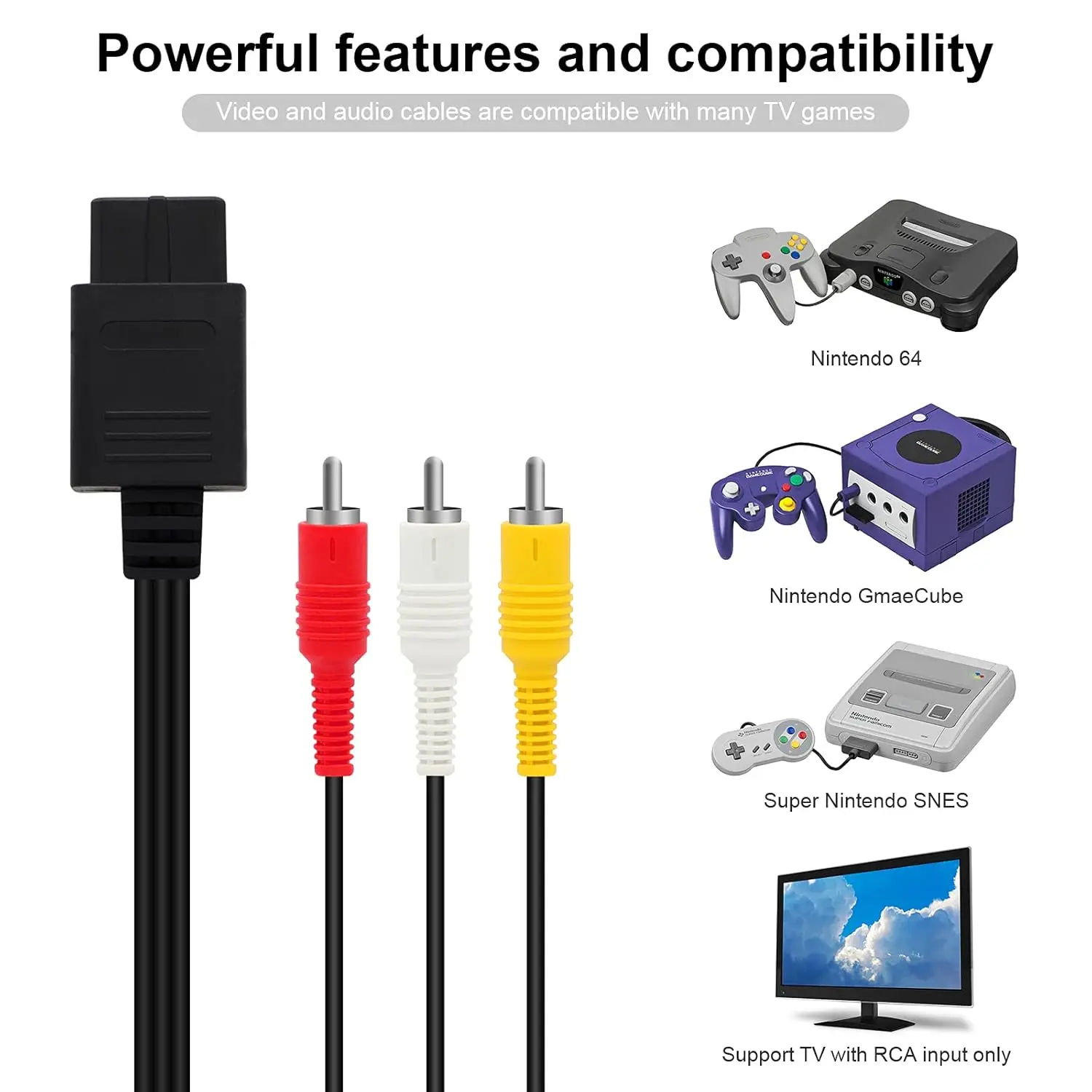 AV Cable Composite Video Compatible with Nintendo 64