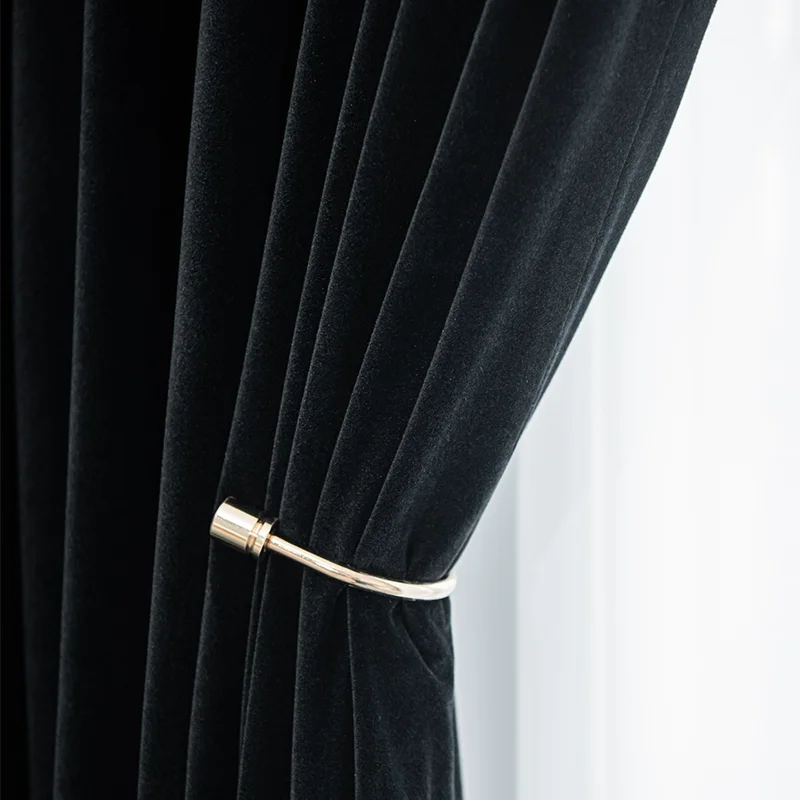 Luxurious Black Velvet Half Blackout Curtains for Living Spaces – Modern Elegant Design