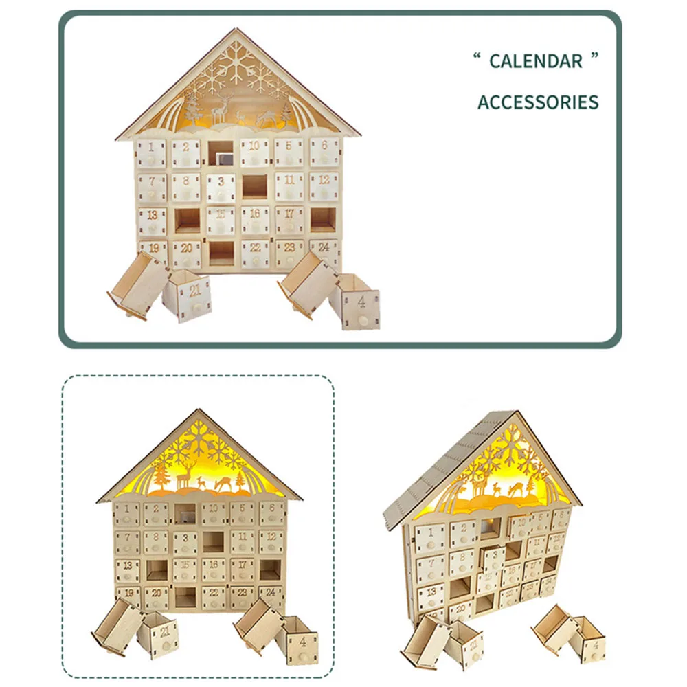 Christmas 24 Day Countdown Calendar With Light Wooden Drawer Home Decor Ornament For Kids Light Up Gifts Candy Drawer Organizer