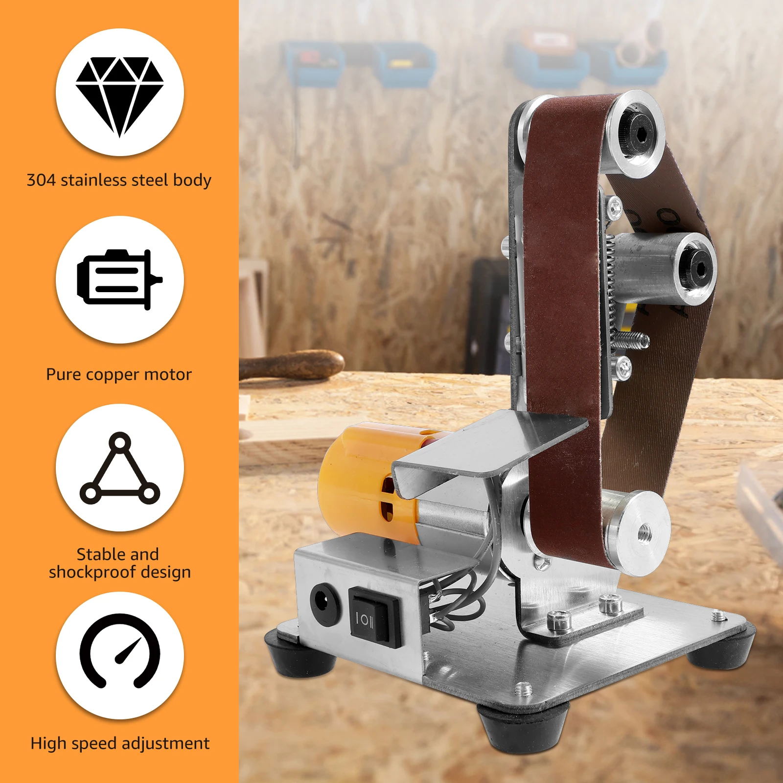 Belt Sander Grinding Machine Adjustable 7 Speed Sharpening Machine with 120-1000 Grit Sandbelt Multifunctional Polisher Tool Set electric grinder electric sander belt sander