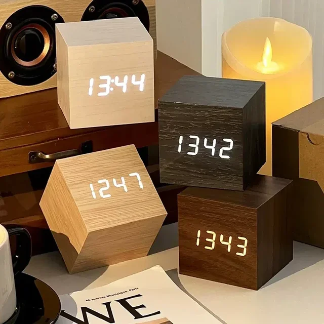 Wooden Digital Alarm Clock with Temperature Sound Control Electronic Clocks Desktop USB/AAA Powered Desperadoe LED Bedside ClocK 1