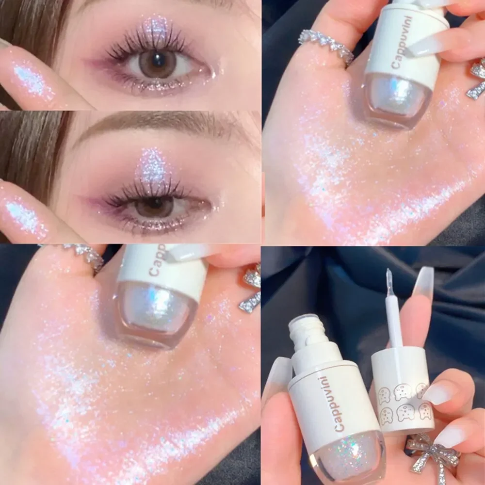 Cappuvini Liquid Eyeshadow High-Gloss Shiny Mermaid Pearl Tears Brightening Glitter Highlighter Quick Drying Eyeliner Makeup 5