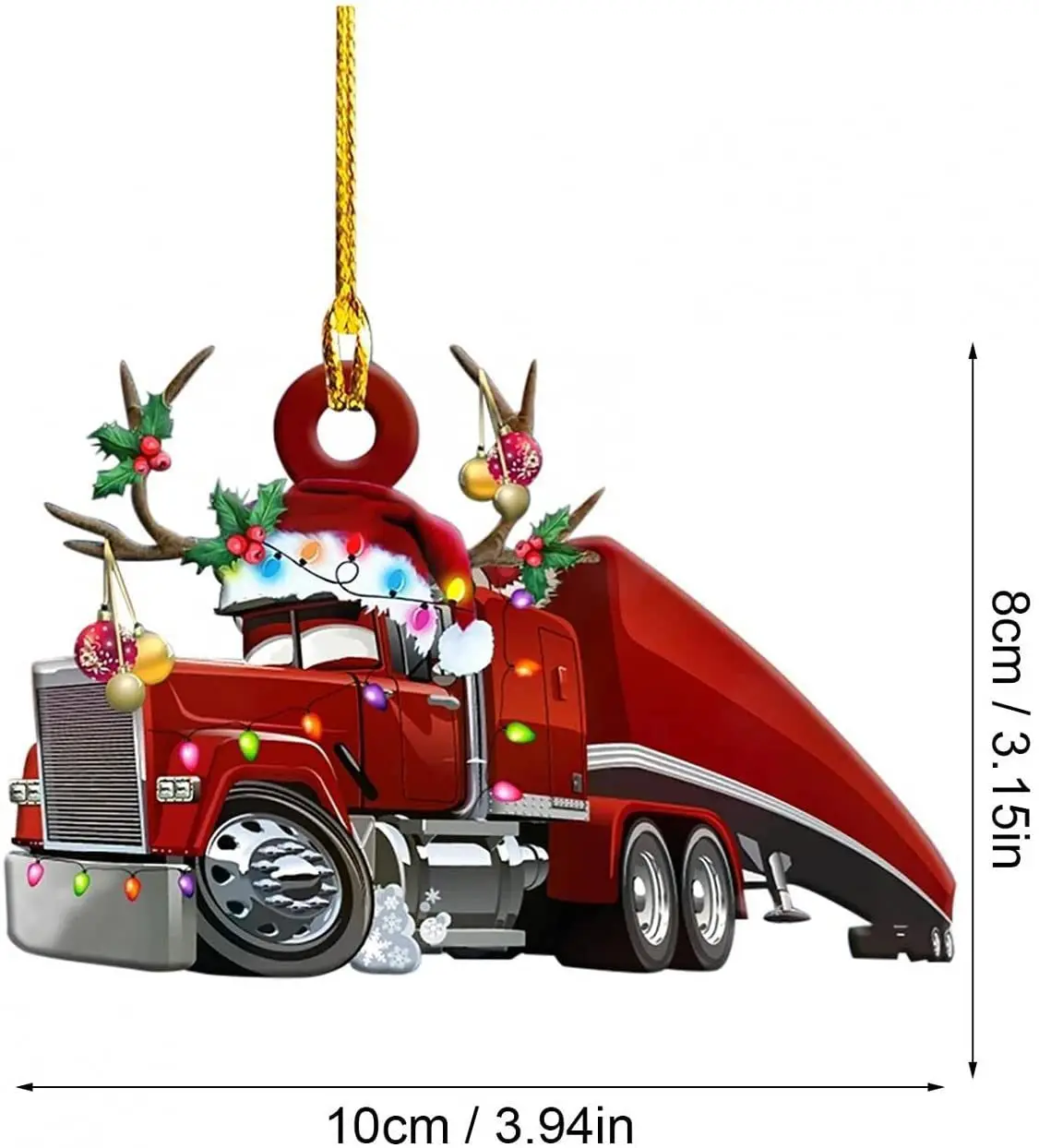 Christmas Truck Excavator Shape Hanging Decoration 2D Vivid Pattern Car Themed Xmas Ornament for Christmas Tree Party Decoration