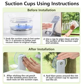 Cordless Cat Window Perch Cat Hammock for Wall with 4 Strong Suction Cups Solid Metal Frame and Two Replaceable Covers Foldable 4