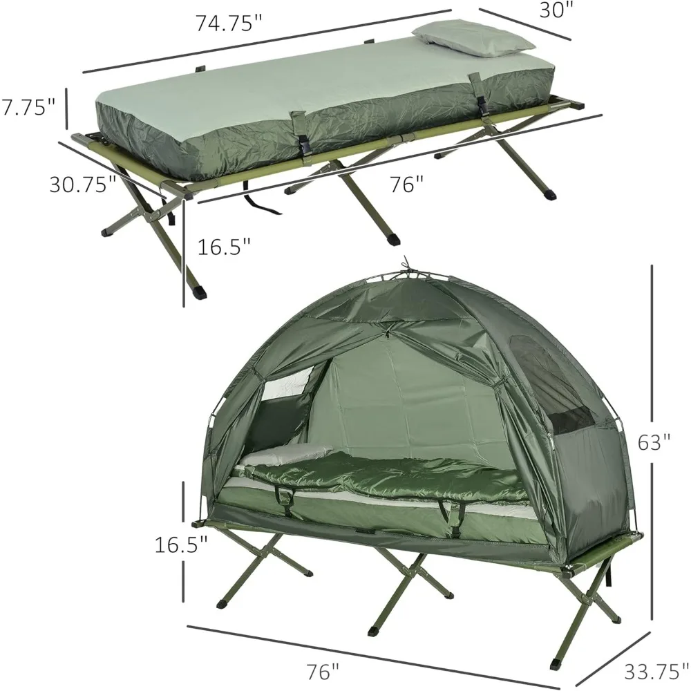 Elevated Tent with Sleeping Bag, Folding Camping Cots for Adults, Thick Air Mattress Pad, Portable Single Cot Camping Bed 4