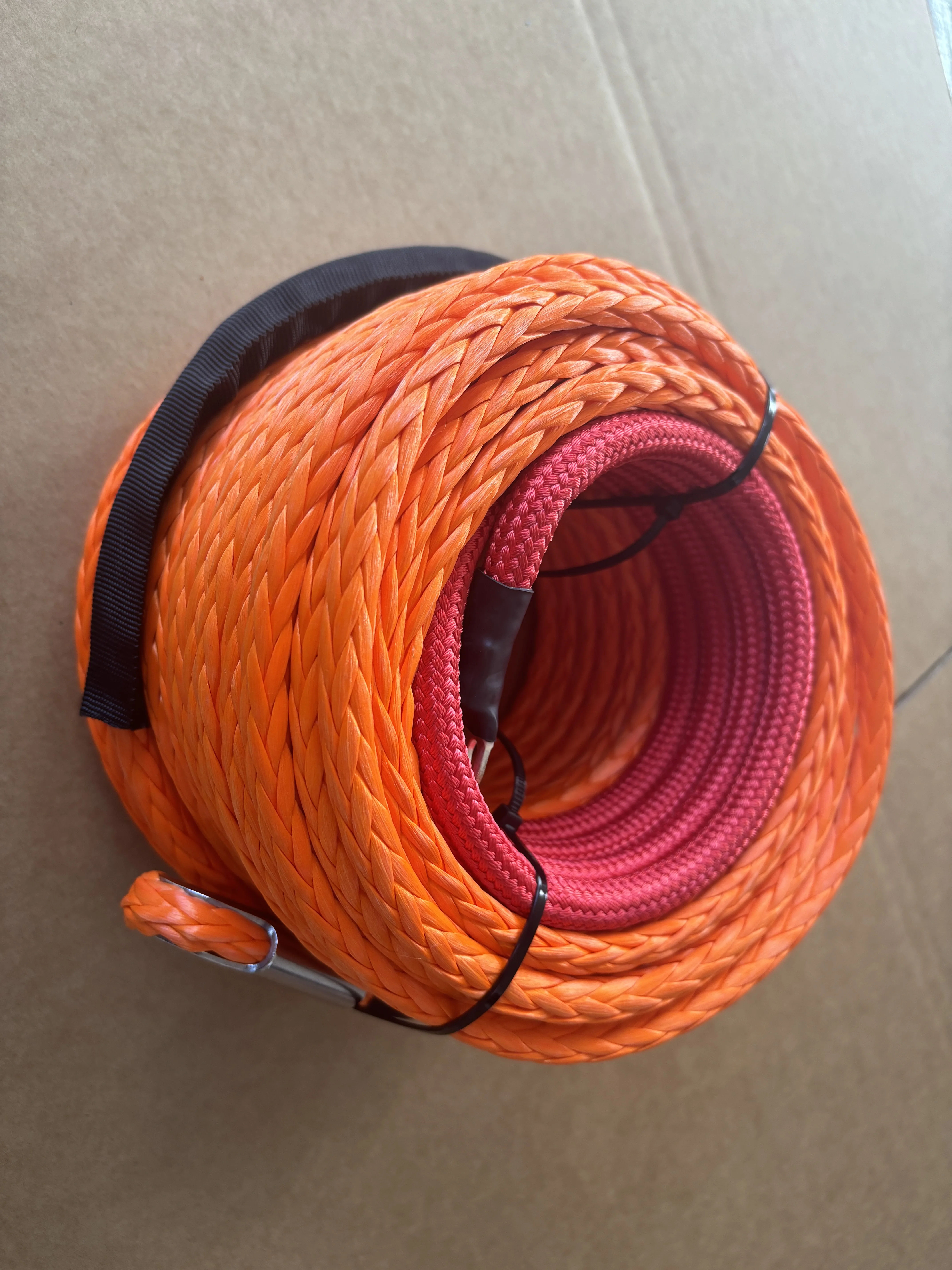 오렌지색 합성 이중 바이어드 견인 로프 고강도 윈치 로프 라인 (ATV, UTV, SUV용)