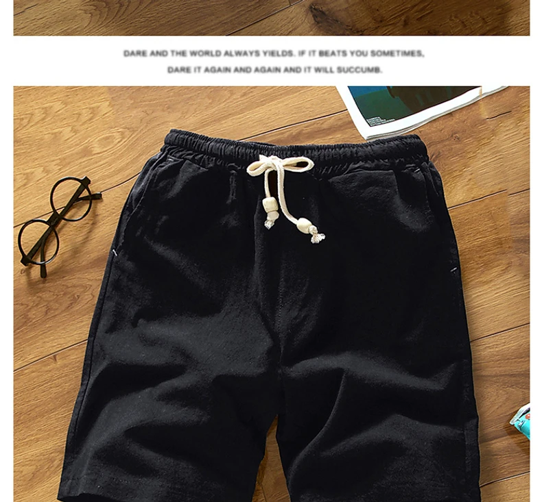 Description Picture 3 of item2024 Men Summer Fashion Solid Color Straight Shorts Male Thin Wide-leg Short Pants Mens Loose Casual Cotton Linen Shorts K312