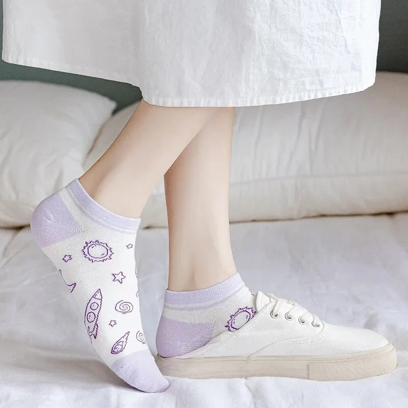 6 Pairs of Women's Spring and Summer Bear Astronaut Four Seasons Creative Fashion Space Sweet and Comfortable Socks 5