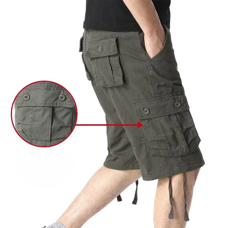 thumbnail image 1 of Pantalones cortos cargo para hombre, con botones por encima de la rodilla y bolsillos, pantalones cortos para hombre de gran tamaño, cómodos, holgados, estilo Harajuku, venta al por mayor, 1 of 5