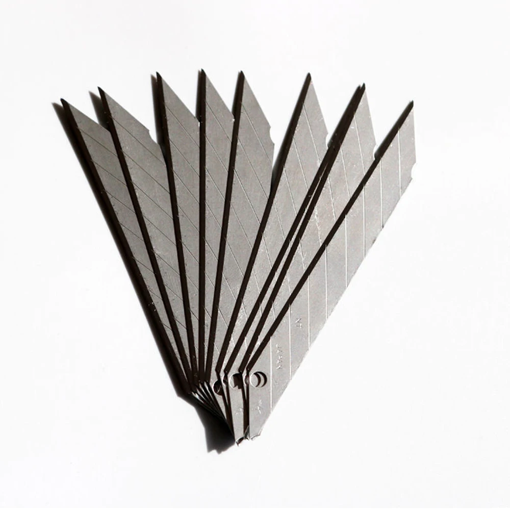 100 Pcs/10 Box Art Blade 9MM Carbon Steel Snap Trimmer Sculpture Blade Utility Knife 30 60 Degrees General Black Silver DIY utility knife paper cutter carving knife metal carving knife box cutter cutting knife art knife paper cutting knife box opener utility knife blades