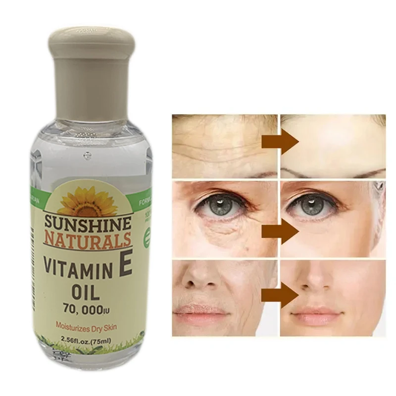 

75ml Vitamin E Oil 70000IU Skin Care Face Lift Essence Tender Anti-Aging Serum Wrinkle Removal Face Cream Hyaluronic Acid