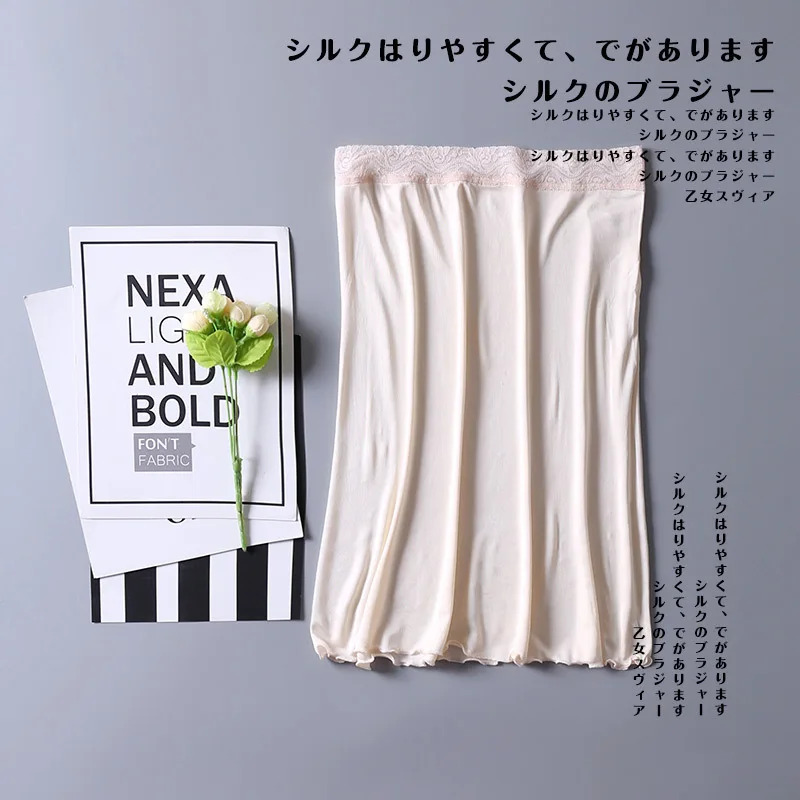 Birdtree Natural Silk Blend Lady Skirt Sexy Petticoat Slips Bottom Knit Underskirt Intimate Nightdress Underwear Summer half slip skirt