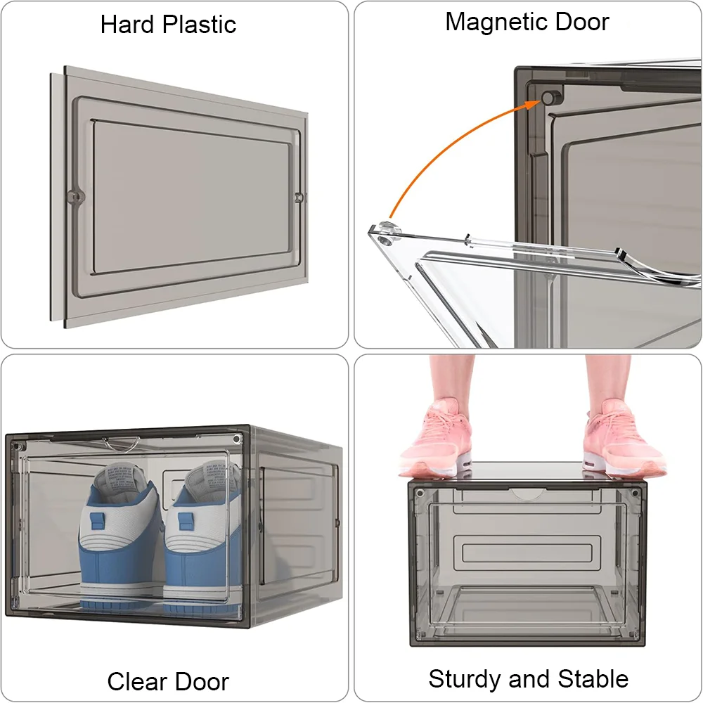 Stapelbare Schuhbox mit Magnetischer Tür Transparenter Kunststoff-Schuhhalter Staubdichter Sneaker-Aufbewahrungsorganizer DIY Schuhschrank – Detail 3