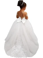 Robe de fille de fleur avec broderie de dentelle et robe de train traînante pour enfants à manches longues en tulle 6