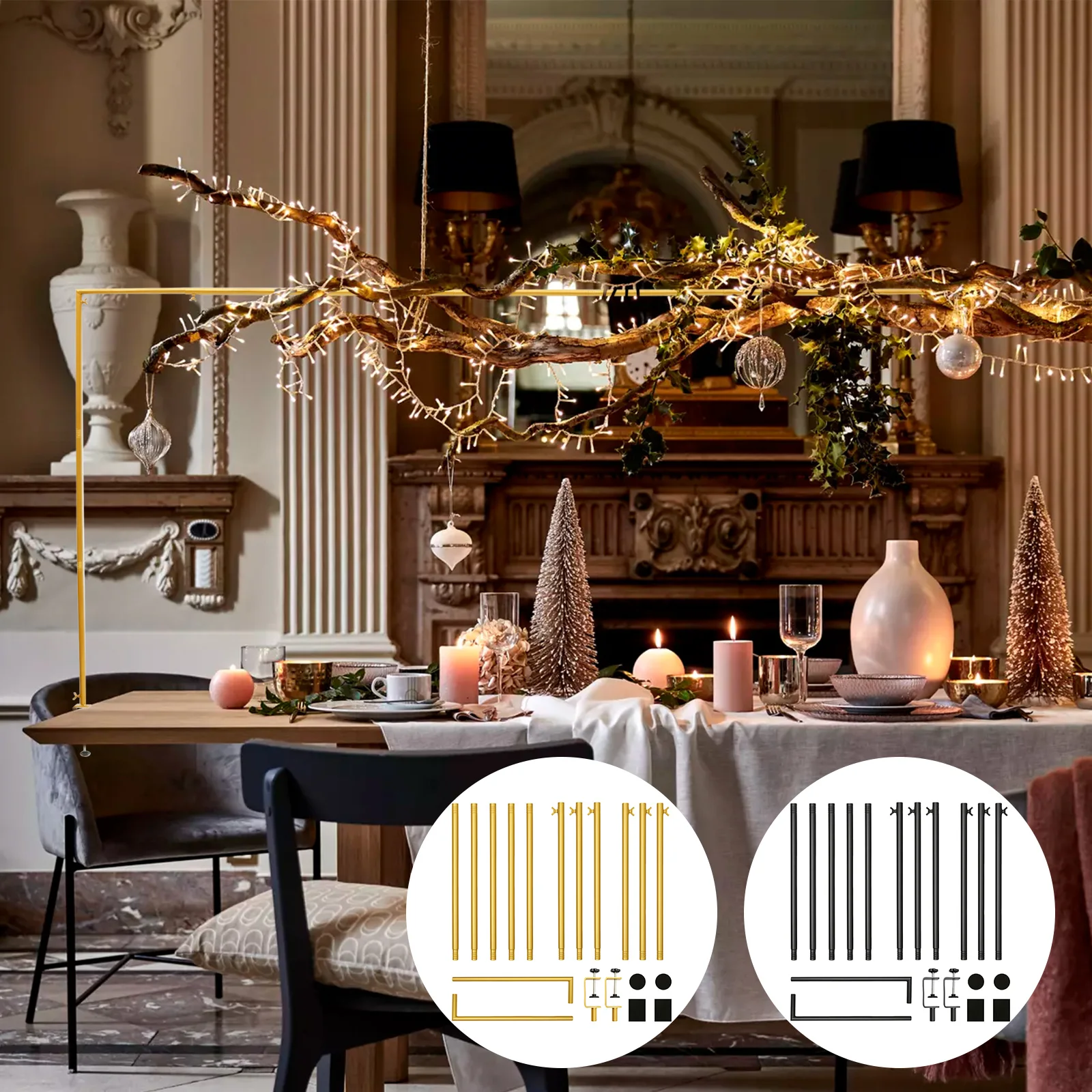 Over The Table Rod Stand with Clamps Black Golden Table Arch Stand for Wedding Birthday Party Hanging Decor Halloween Christmas