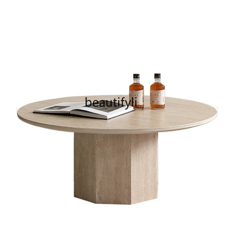 

Qiji Style Coffee Table Coffee Table Marble round Designer French Cave Stone Stone Plate round Coffee Table furniture