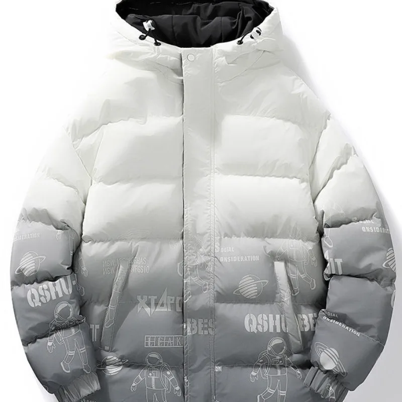 2023 New Men Down Cotton Coat Winter Jacket Short Large Size Loose Parkas Thicken Warm Printing Outwear Hooded Overcoat