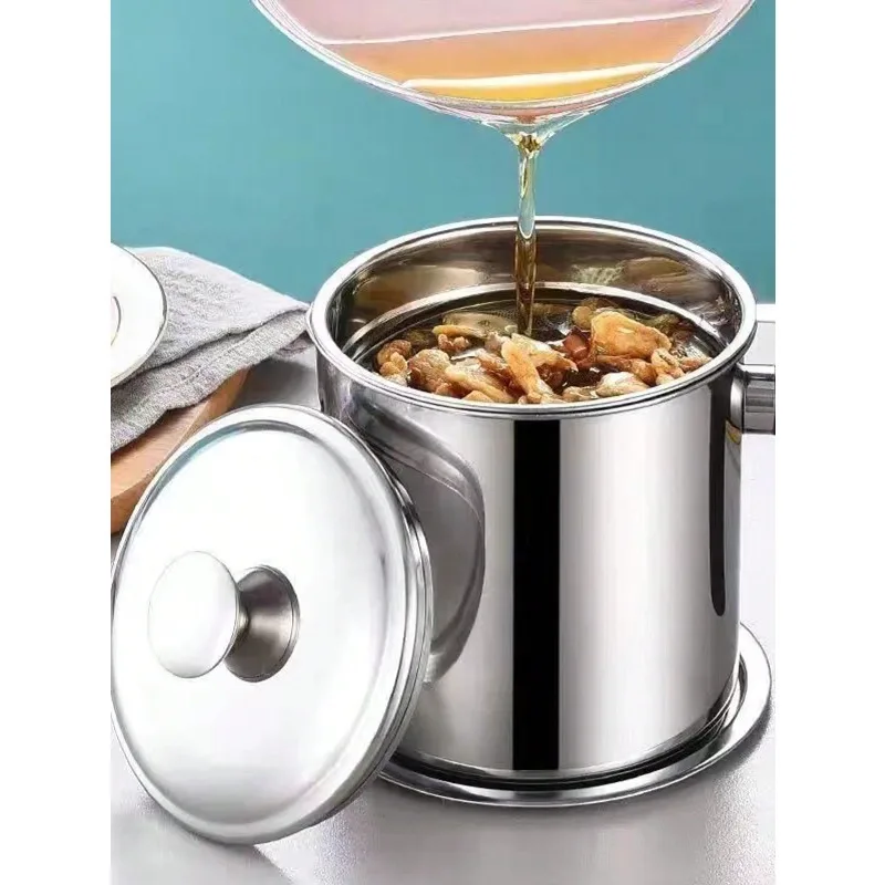 Stainless Steel Oil Dispensing Bowl with Filter Mesh&Heat-Resistant Handle-Easy-Pour Design for Kitchen Frying and Strain-Free