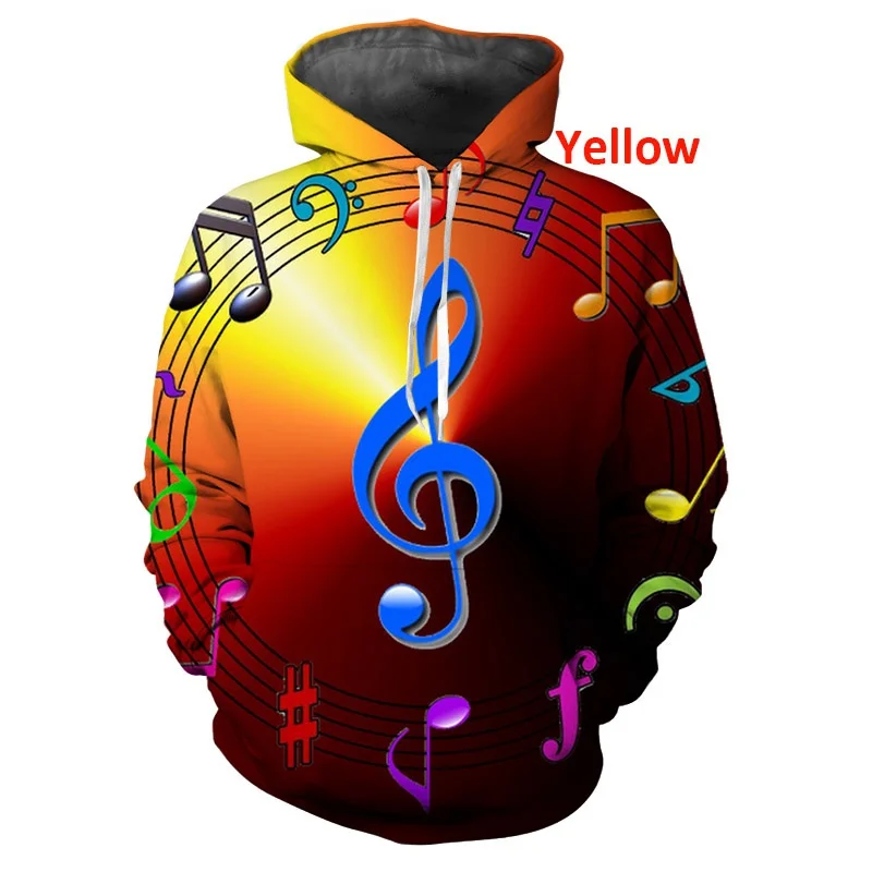 

2022 3D Printed Men Women Hoodie Hooded Music Note Sweatshirt Casual Loose Men Pocket Hoodies Coat