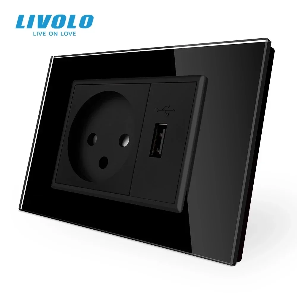 Wall Power Outlet with USB Charger and Crystal Glass Panel