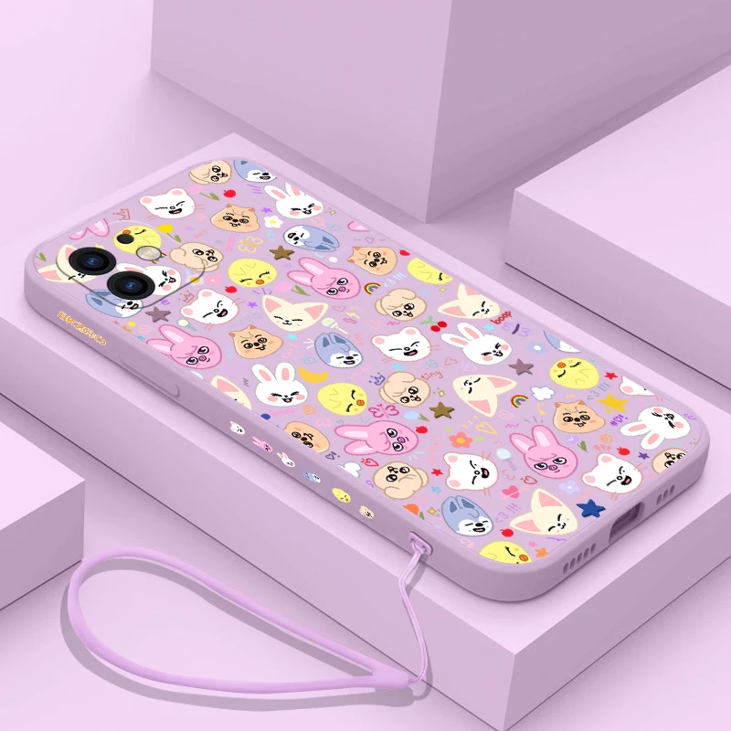 thumbnail image 1 of Funda de silicona suave con correa de mano para iPhone, carcasa bonita de s-stray k-kids para iPhone 16, 15, 14, 13, 12, 11 Pro Max, Mini, X, XR, XSMAX, 8, 7 Plus, 1 of 5