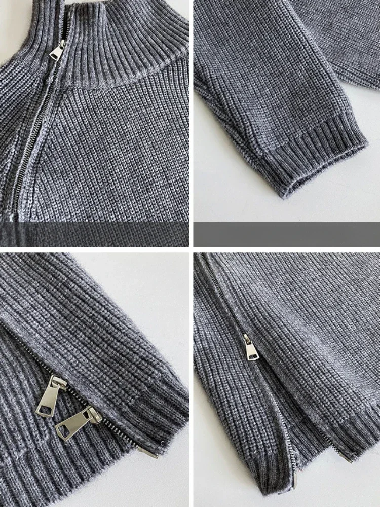 Women's Turtleneck Knitted Zipper Long Sweater Coat Oversize