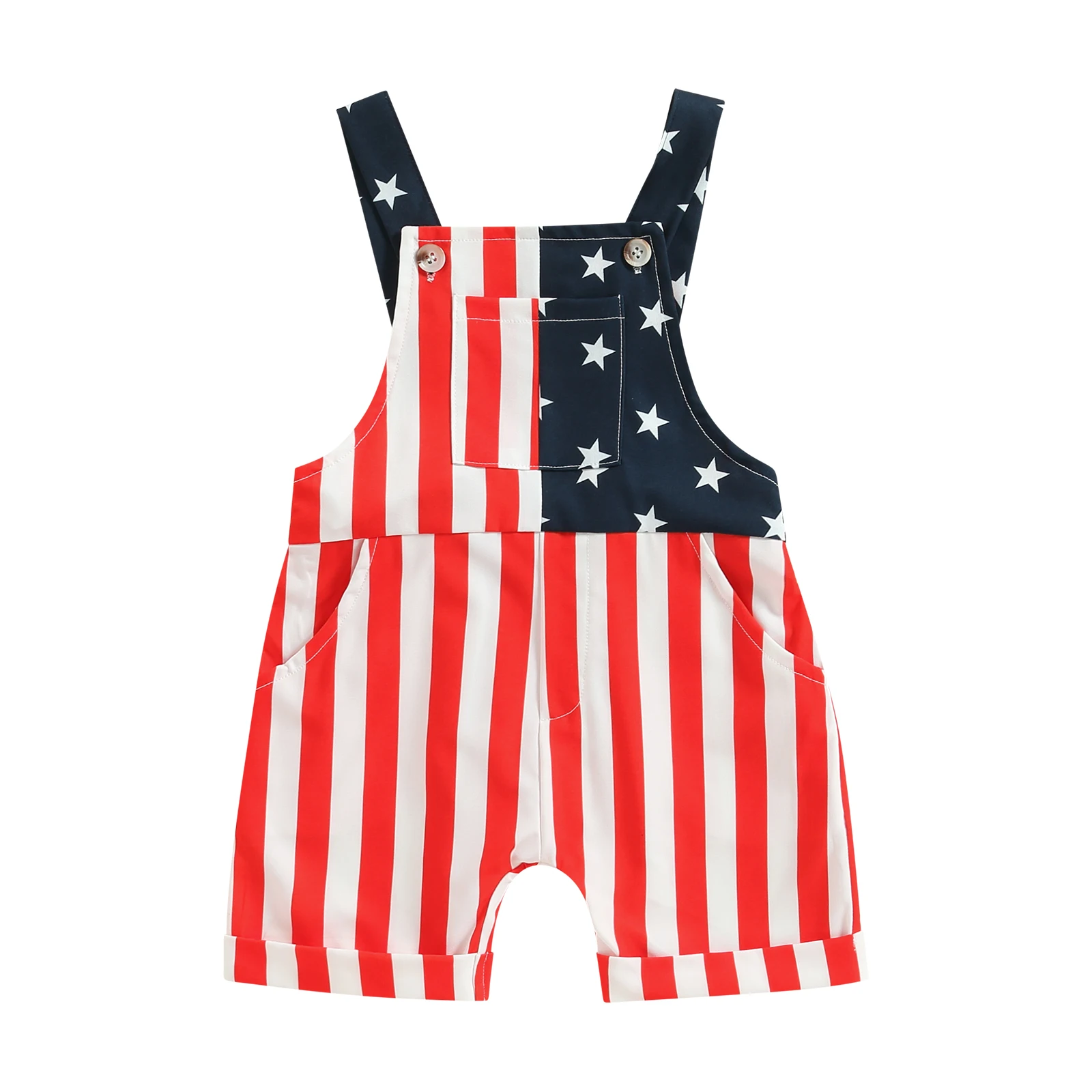 Toddler Boys Girls Summer Casual Jumpsuit Sleeveless Stripe Star Print Suspender Pants