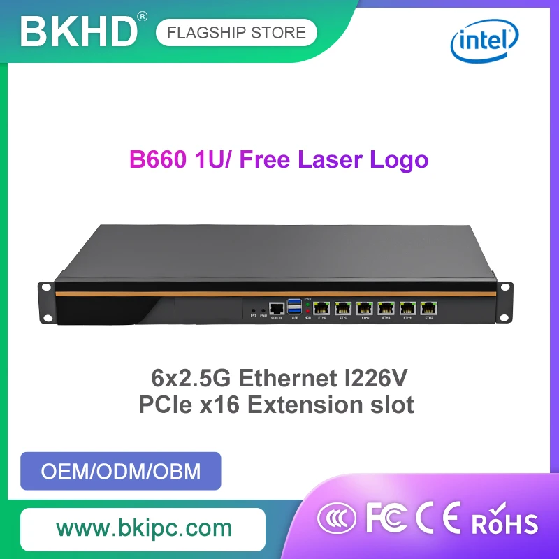 

BKHD 1U B660 6L Intel Core 12th-13th gen core LGA1700 6x2.5GE Expandable WiFi 4G 5G Module Compatible With Pfsense VPN VLAN
