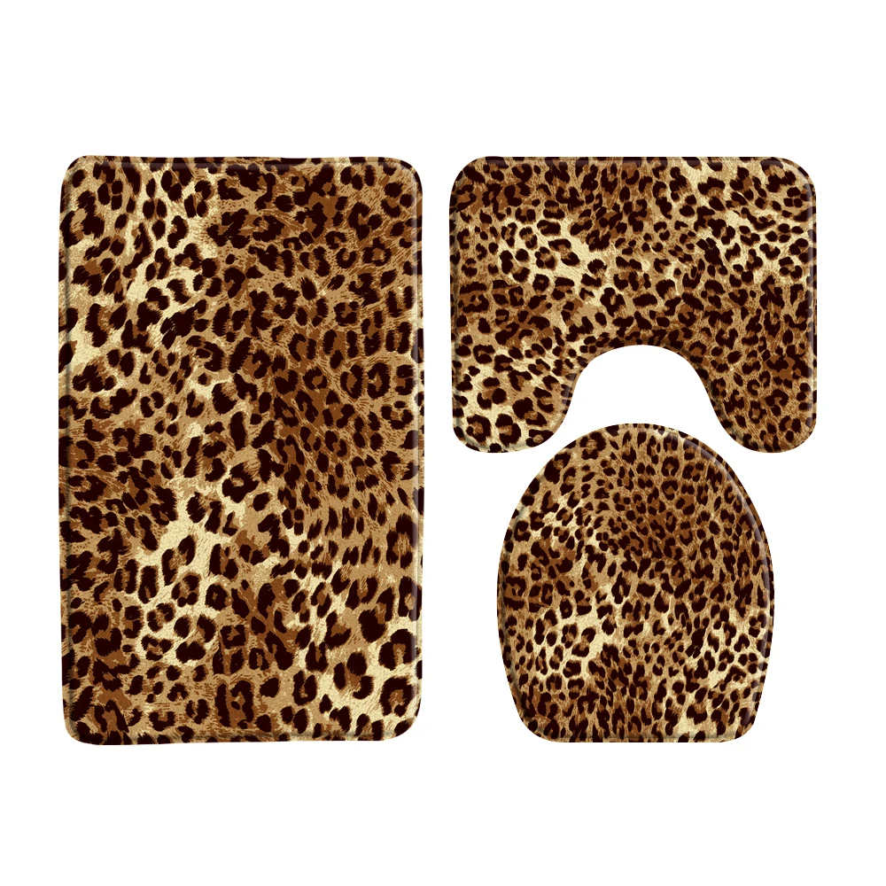 3Pcs Set Yellow Rose Red Leopard Bathroom Non-Slip Bath Mats Fashion Zebra Pattern Bedroom Flannel Carpet Toilet Seat Cover Rugs