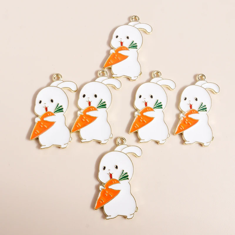 20 Stück 17x33mm Cartoon Tier Charms Emaille Kaninchen Essen Karotte Charms Anhänger für Schmuckherstellung Halskette Ohrringe DIY Handwerk Geschenk – Detail 4