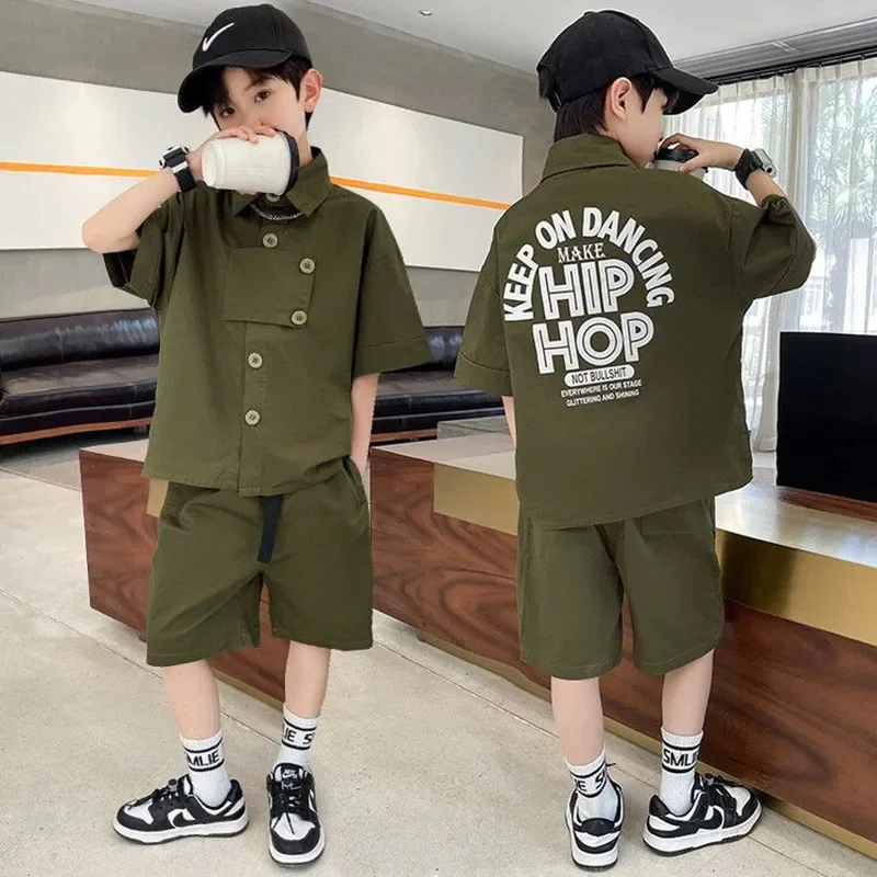 

Child Boys Clothing Suit Outfits Casual Sport Siple Bottom Shirts+Pocket Shorts 2Pcs/Sets Kids Tracksuits 5 7 9 11 13 14Years