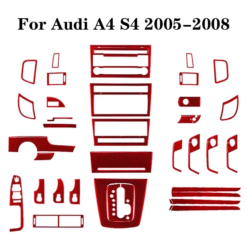 

For Audi A4 S4 2005 2006 2007 2008 Car Interior Decoration Carbon Fiber Red Stickers Styling Mouldings Accessories