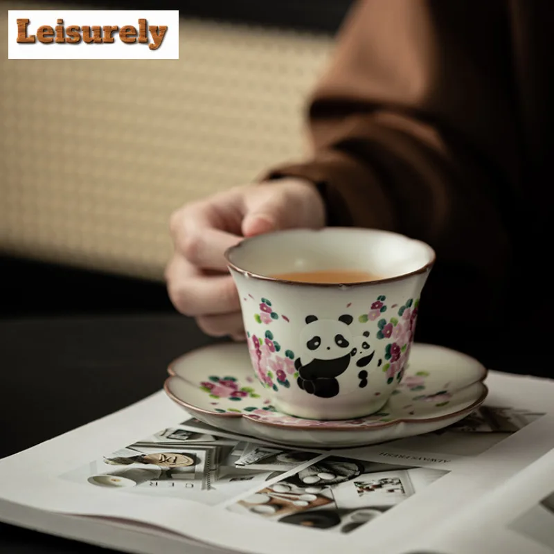 Pig Fat Frozen Panda Coffee Mug With Plate Breakfast Mug Afternoon Tea Mug Cup Saucer Kit Office Water Cup Cafes Ornaments Craft