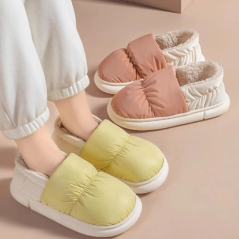 Cotton slippers for women in autumn and winter with added velvet for indoor home insulation and thick soled confinement shoes 6