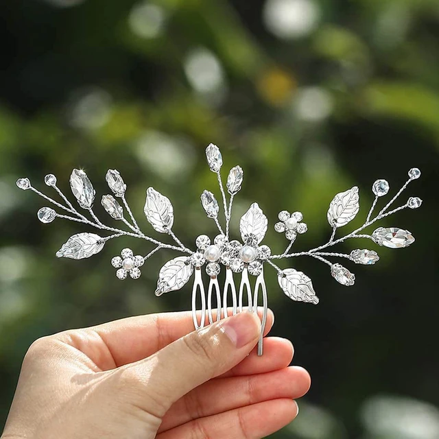 Crystal Pearl Hair Comb Clip Pin Alloy Leaf Hair Comb Handmade Headband Tiara For Women Bride Wedding Hair Accessories Jewelry 2