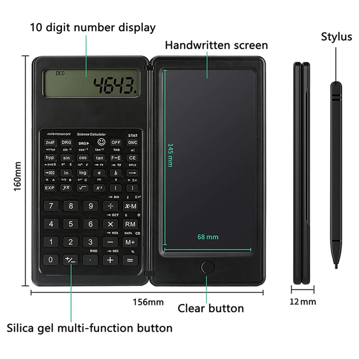 Scientific Calculator 2-In-1 Foldable 6 inch Writing Tablet 10 Digit LCD Display For College Office Student Teacher Accountant